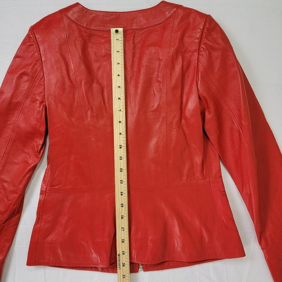Tess Exotic Leather Jacket Size Small Red 100% Sheepskin Zip Solid UNIQUE RARE - Picture 13 of 16